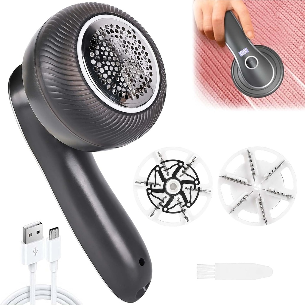 Electric Lint Remover & Fabric Shaver - Rechargeable, USB-C, LED Display for Clothes and Furniture