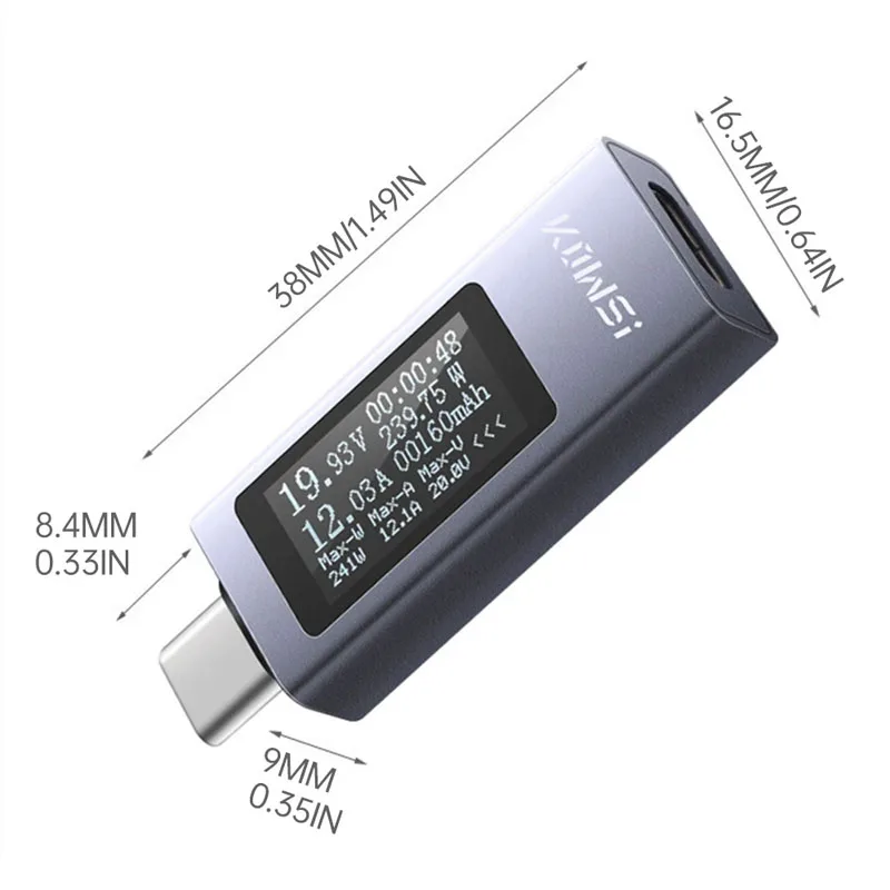 5A-12A Multifunctional Type-C USB Voltage and Current Meter, Power Meter, and Cellphone Charging Tester (4-30V, 0-360W)
