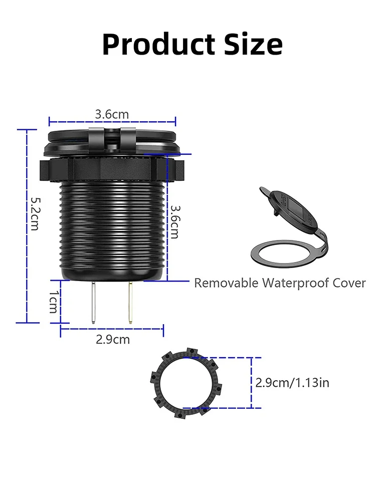 90W Dual PD USB-C Car Charger Socket with LED Voltmeter, Fast Charging for 12-24V Vehicles, Marine, RV, Motorcycle