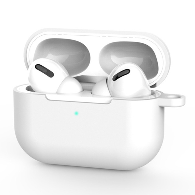Silicone protective case for Apple AirPods Pro with metal hook (white)