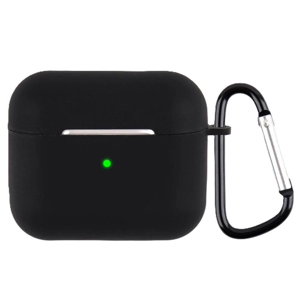 Silicone protective case for Apple AirPods 3 with metal hook (black)