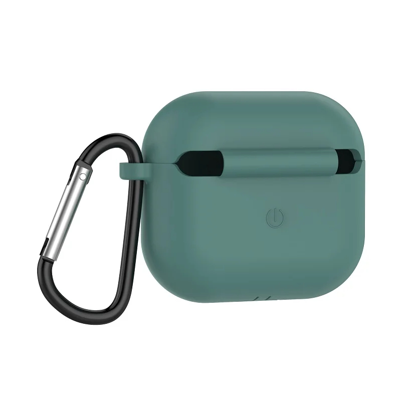 Skyddsfodral i silikon för Apple AirPods 3 med metallkrok (grön)