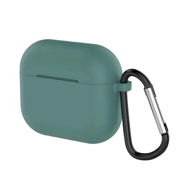 Skyddsfodral i silikon för Apple AirPods 3 med metallkrok (grön)