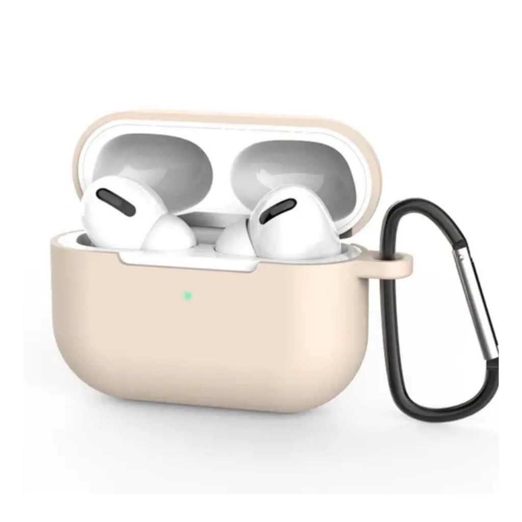 Skyddsfodral i silikon för Apple AirPods Pro med metallkrok (kräm)