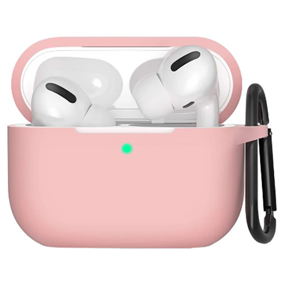 Skyddsfodral i silikon för Apple AirPods Pro med metallkrok (rosa)
