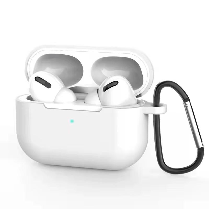 Silicone protective case for Apple AirPods Pro 2 with metal hook (white)