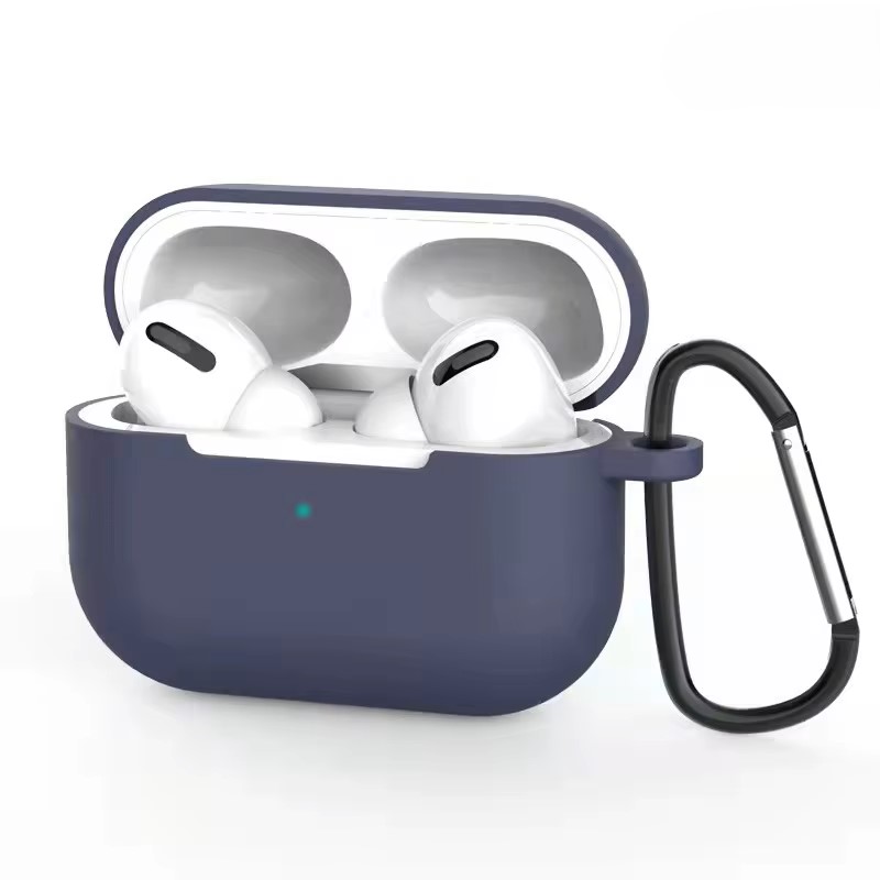 Silicone protective case for Apple AirPods Pro 2 with metal hook (dark blue)