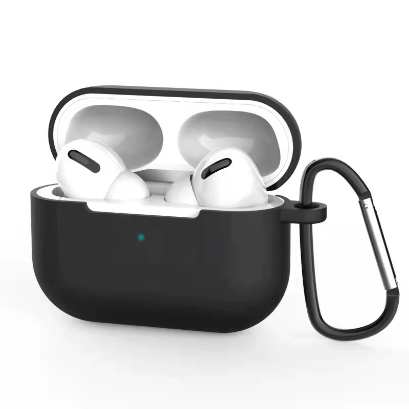 Silicone protective case for Apple AirPods Pro 2 with metal hook (black)