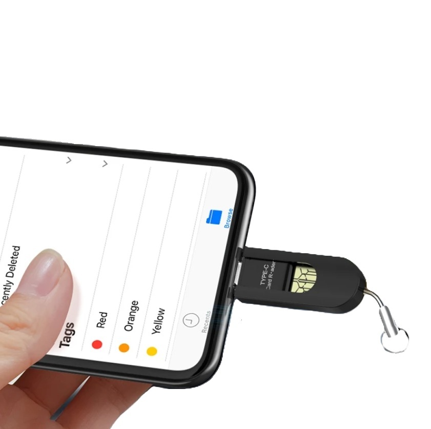 OTG Micro SD/TF to USB 2.0 Type-A Male and USB Type-C Male Adapter (black)