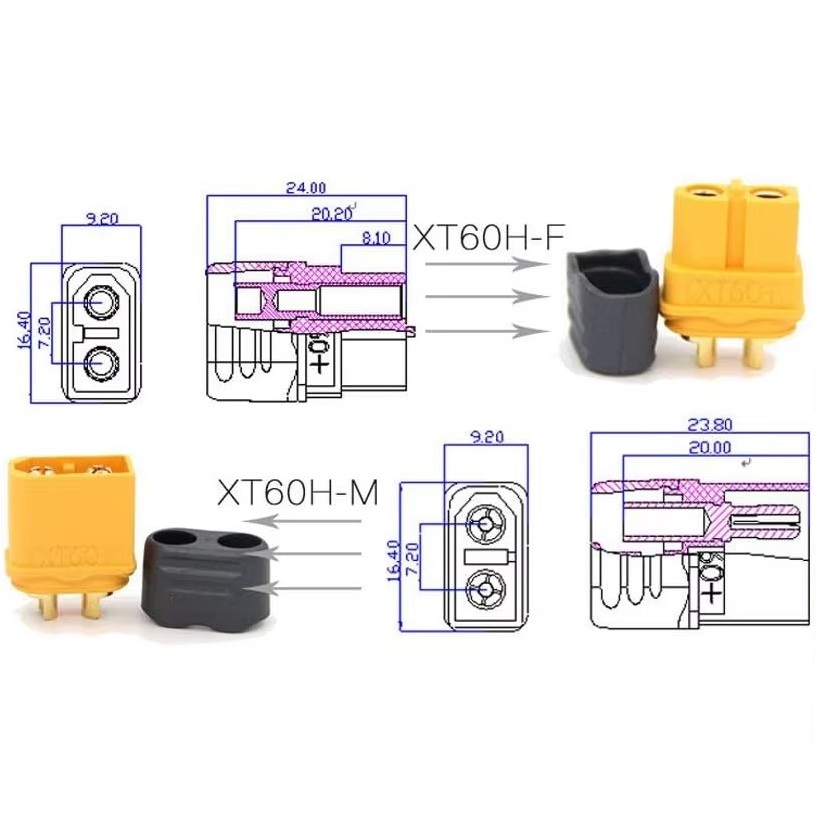 XT60H Connector Plug with Sheath – Enhanced Protection Male/Female Bullet Terminal