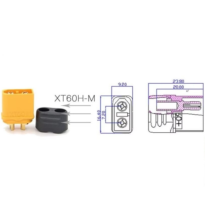 XT60H High-Current Connector with Sheath – Gold-Plated Bullet Plug – Male