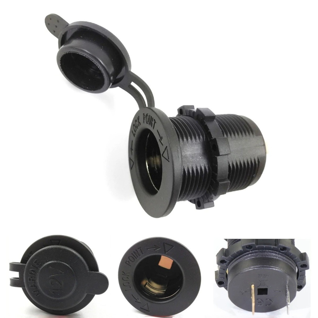12V 24V Water Resistant Cigarette Lighter Socket with Fuse, Universal for Car, Boat, Motorcycle, RV