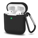 Silicone protective case for Apple AirPods 1-2 with metal hook (black)