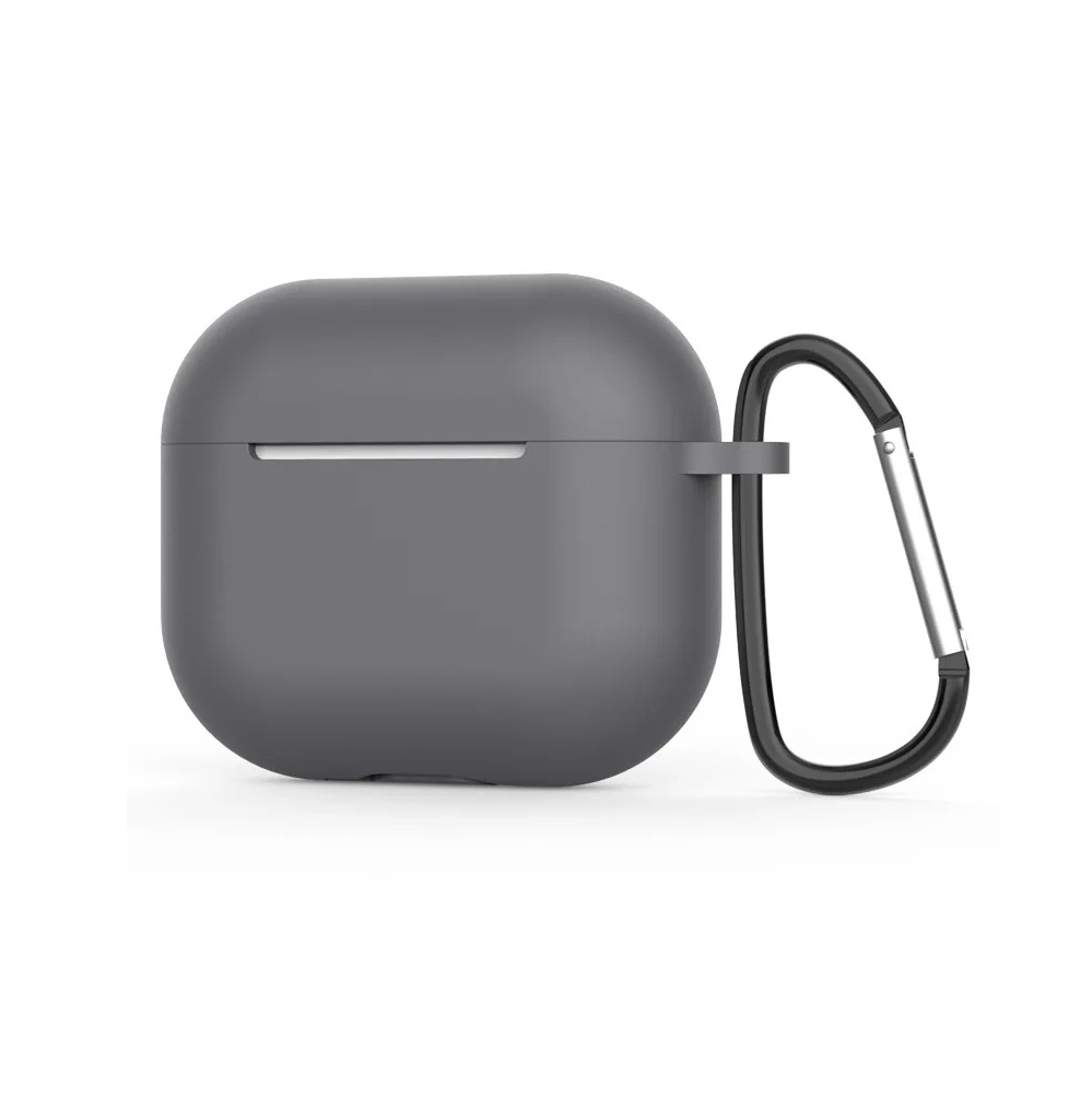 Silikonisuojakuori Apple AirPods 3:lle metallikoukulla (harmaa)