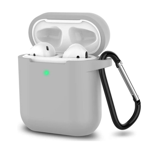 Silikonebeskyttelsesetui til Apple AirPods 1-2 med metalkrog (Lysgrå)