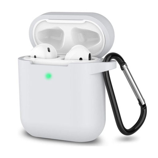 Silikonebeskyttelsesetui til Apple AirPods 1-2 med metalkrog (hvid)