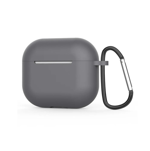 Silikonebeskyttelsesskal til Apple AirPods 3 med metalhængsel (grå)