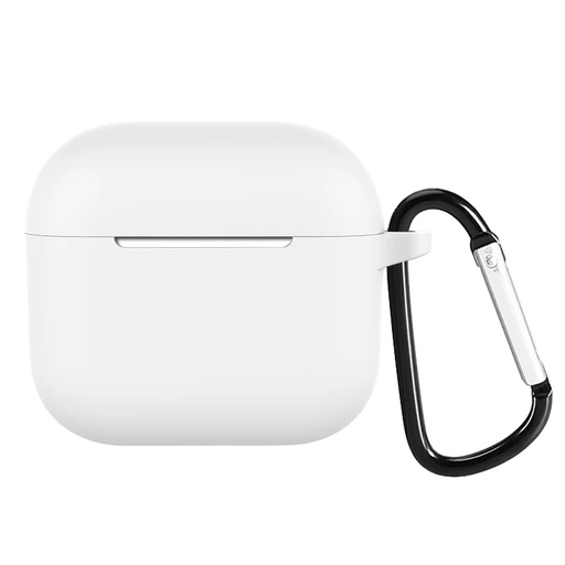 Silikonebeskyttelsesetui til Apple AirPods 3 med metalkrog (hvid)