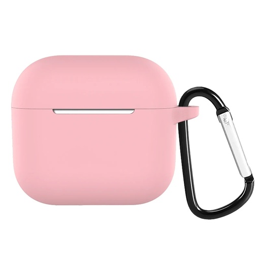 Silikonebeskyttelsesetui til Apple AirPods 3 med metalkrog (lyserød)