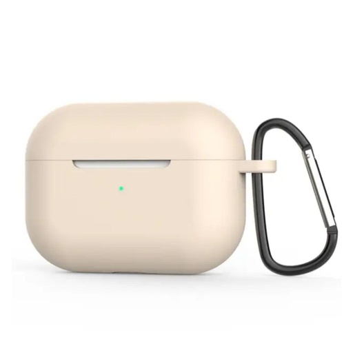Silikonebeskyttelsesetui til Apple AirPods Pro med metalkrog (creme)