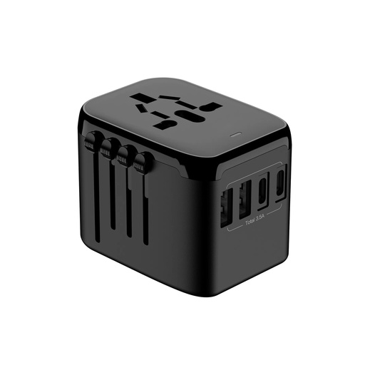 Universel Multi-Standard Rejseadapter med Hurtigopladning – Sort