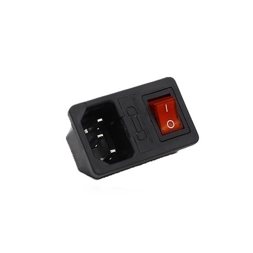 Nettilslutning med sikring – IEC 320 C14, 10A, Rød vippekontakt (inkl. sikring)