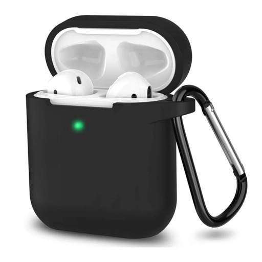 Silikonebeskyttelsesetui til Apple AirPods 1-2 med metalkrog (sort)